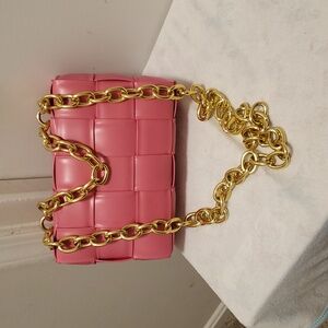 Pink Woven Chain Shoulder Bag